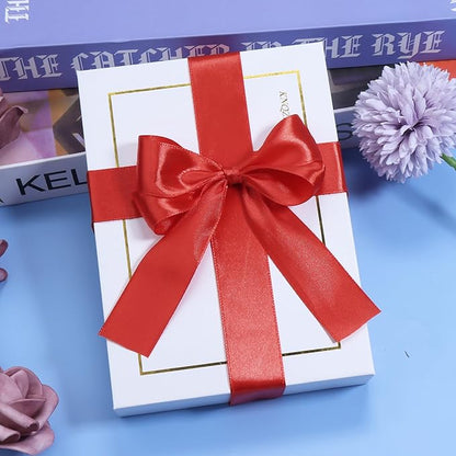 Red Ribbon for Gift Wrapping, 1 inch Polyester Satin Hair Ribbon for Flower Bouquet, Weeding Decoration, Baby Shower, Crafts Bows Fabric Christmas Ribbons 25 Yards