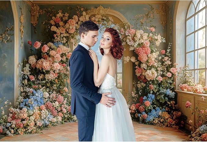 Baocicco 5x3ft Flower Wall Backdrop Photography European Style Oil Painting Floral Wedding Background Women Girls Lady Birthday Party Decorations Wedding Bridal Shower Banner Supplies Props Video