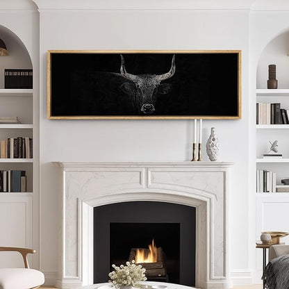 SIGNFORD Large Framed Canvas Print Wall Art Monochrome Bull Illustrations Modern Art Relax/Calm Warm for Living Room, Bedroom, Office - 60"x20"