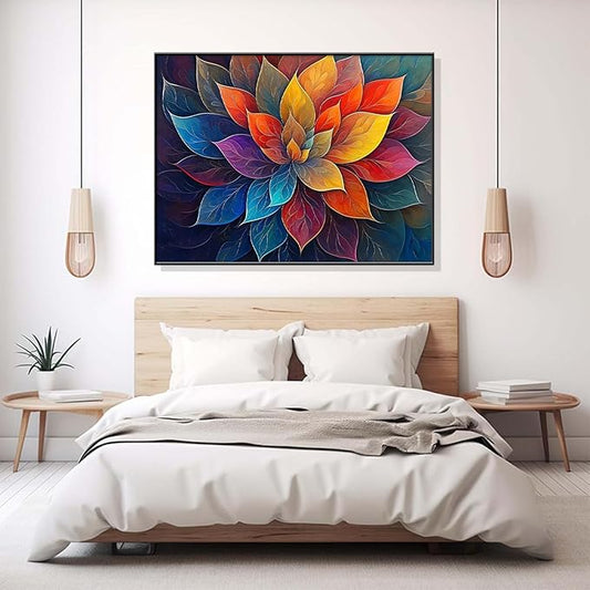 Agitowis Colorful Flower Canvas Wall Art, Abstract Floral Canvas Prints, Lotus Blossom Pictures Wall Decor, Zen Painting, Yoga Studio Wall Decor (Black Framed, 31" Wx23 H/80x60cm)