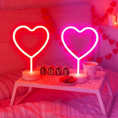 BHCLIGHT 1PK Pink & 1PK Red Heart Neon Sign, Valentines Day LED Neon Light Battery Operated or USB Powered Valentines Heart Lights, Table Lamp for Galentines Day Decorations, Gifts for Women, Lover.