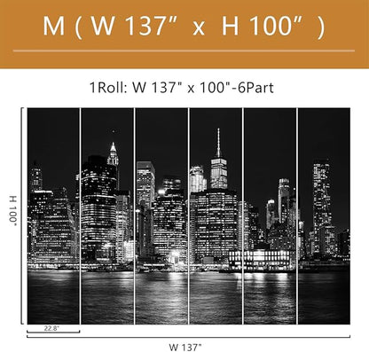 Black City Wallpaper Peel and Stick New York Night Scene Self Adhesive Wall Mural for Living Room Bedroom 137"x100"