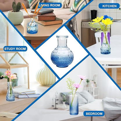Brajttt Bud Vase Set of 25, Dark Blue Vases, Glass Bud Vases in Bulk, Small Vases for Mini Flower Vase Set, Cute Vintage Glass Set for Flower,Wedding,Home,Centerpiece Table Decorations