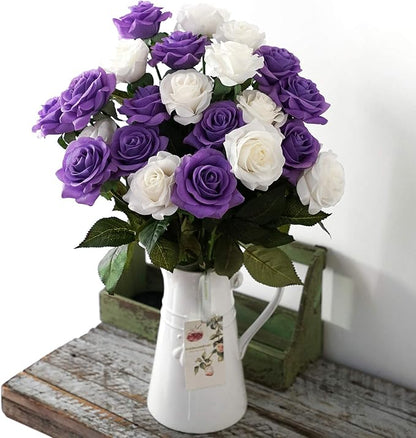 FiveSeasonStuff 12 Stems Artificial Flowers Real Touch Silk Roses for Wedding Decoration Bridal Bouquets Table Centerpieces Party Shower, Packed in Box (Imperial Purple) perial Purple