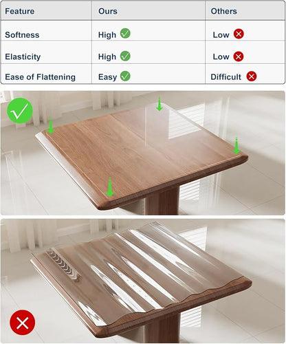 Crystal Clear Plastic Table Cover Protector, 42" x 96" Spill Resistant Easy Flat PVC Desk Pad Mat, 1.5mm Thick Rectangle Vinyl Table Top Protector for Dining Room Table, Office, Dresser