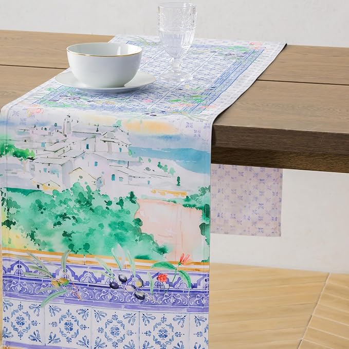 Maison d' Hermine Tablerunners 100% Combed Cotton Premium Table Runner Decorative Table Cover, Home, Kitchen, Parties & Camping, Luberon, Double Layer - (14.50"x72")
