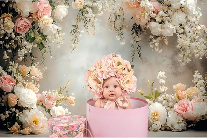 Baocicco 10x7ft Vinyl Flowers Wall Photography Backdrop Vinatage Wall White Pink Floral European Style Background Outdoor Wedding Birthday Party Banner Supplies Garden Home Decor Studio Props
