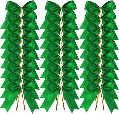 50pcs 3-1/2" Green Twist Ties Satin Green Bows with Twist Tie Bows Fish Tail Cutting(Green)