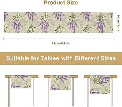 Floral Lavender Table Runner,Vintage Rustic Country Romantic Purple Flower Pattern Print Burlap for Hotel Indoors Outdoor Dining Room Kitchen Home Decor, 13x90in
