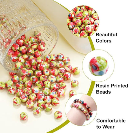 100 PCS 10mm Resin Beads Bulk for Bracelet Making Kit, Abstract Style Round Loose Beads for Jewelry Earring Necklace Rings Art Craft DIY Projects