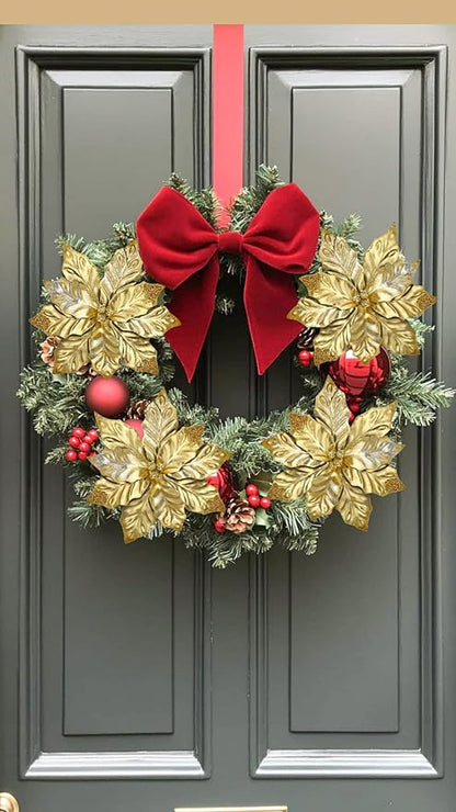 DILATATA 3 Pcs Artificial Christmas Flowers 11 Inch Glitter Poinsettia Picks Christmas Tree Ornaments Topper Decorations Gold Poinsettias Flowers for Xmas New Year Wreath Garland Wedding Party Decor