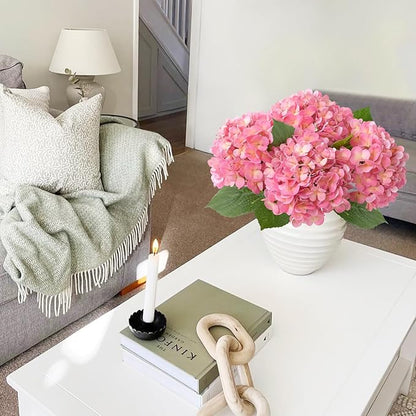 Light Pink Faux Hydrangea Flowers for Decoration,4Pcs 20" Real Touch Lifelike Faux Flowers, Full Fake Artificial Hydrangeas with Stems for Bouquet Table Centerpieces Spring Home Decoration