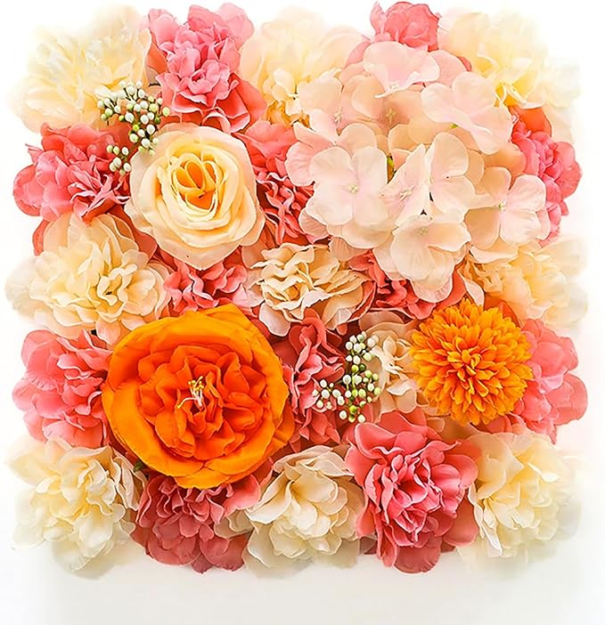 Flower Wall Backdrop, 12PCS 10.6"-15.7" Artificial Flower Wall Panel with Various Styles, 3D Floral Wall Decor for Wedding Photo Background Festive Party Home Decoration (G-A002, 10.6*10.6in)
