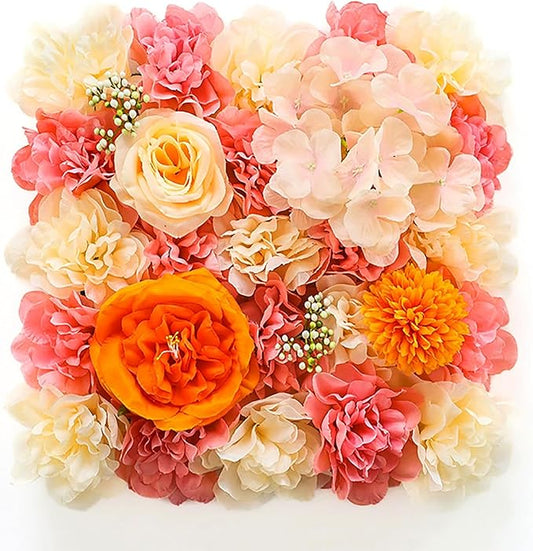 Flower Wall Backdrop, 12PCS 10.6"-15.7" Artificial Flower Wall Panel with Various Styles, 3D Floral Wall Decor for Wedding Photo Background Festive Party Home Decoration (G-A002, 10.6*10.6in)