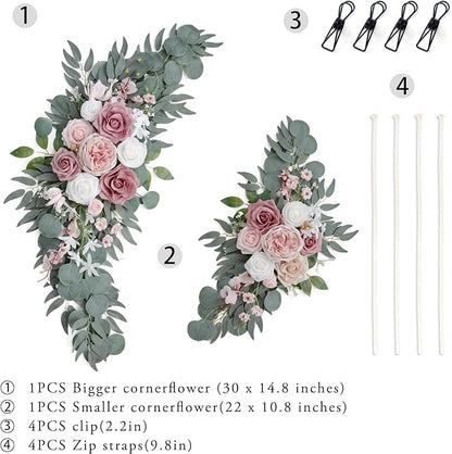 ponatia Small Wedding Arch Flowers (Pack of 2), Artificial Dusty Rose Flowers for Wedding Welcome Signs Decorations and Arch Flower for Wedding Ceremony Reception (Dusty Rose & Blush)