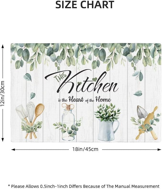 Eucalyptus Leaves Kitchen Table Placemats Set of 4 Rustic Green Plant Print Placemat Indoor Outdoor Party Home Desktop Dining Room Decoration 12x18 Inch