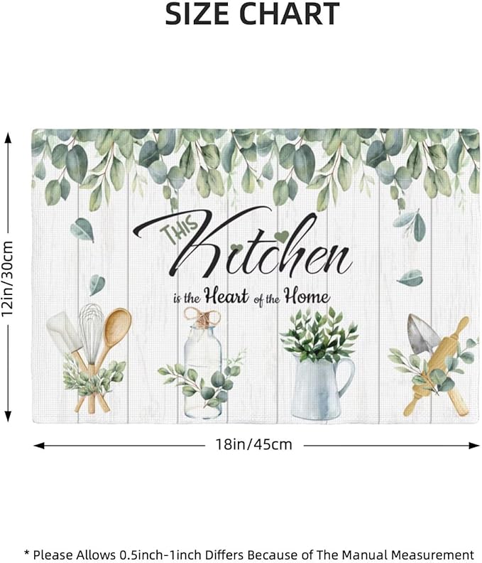 Eucalyptus Leaves Kitchen Table Placemats Set of 6 Rustic Green Plant Print Placemat Indoor Outdoor Party Home Desktop Dining Room Decoration 12x18 Inch
