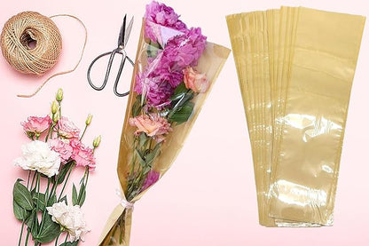 MYGOGOART 50 Pcs Flower Bouquet Wrapping Paper Flower Bags Sleeves for Bouquets Kraft Paper Floral Wrap Bags Flower Bouquet Supplies(8.7 x 24.8 x 4.7 inches)