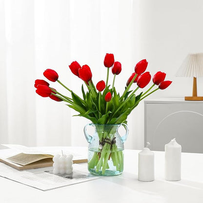 20PCS Black Red Fake Tulips Artificial Flowers Real Touch Latex Faux Tulips UV Resistant Fake Flowers Bouquet for Table Home Decor Party Wedding Garden Decoration
