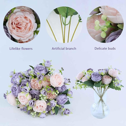 8 Bundles Peonies Artificial Flowers Silk Peonies Faux Flowers Fake Peonies Artificial Flowers Peonies Bouquet for Table Centerpieces Decoration Wedding Decor Home Party Decor (Pink and Purple)