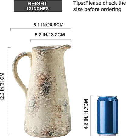 Ceramic Vintage Vase with Handle,12.2 inch Large Tall Handcrafted Pitcher Vase for Modern Farmhouse Decor, Ideal for Home Decor, Living Room, Table, Shelf