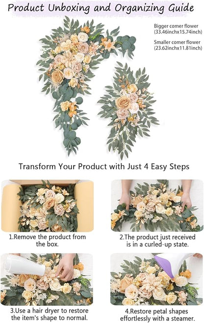 Artificial Flowers Wedding Arch Decor Arch Flowers (Set of 2) for Wedding Welcome Sign and Backdrop Decoration (Champagne)