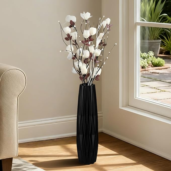 Black Ceramic Tall Floor Vase – 15.7" Modern Minimalist Decorative Large Vase for Living Room Corner, Entryway, or Office Home Decor