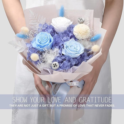 Preserved Flowers for Delivery, Blue Flower Bouquets with Necklace, Forever Real Roses Anniversary Birthday Gifts for Women Mom Wife Girlfriend, Fresh Flowers for Valentines Day Christmas