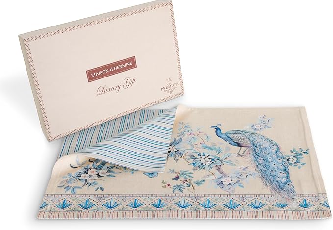 Maison d' Hermine Placemats 100% Combed Cotton Premium Set of 4 Decorative Table Cloth Placemat, Dining, Holidays, Buffet Party - Peacock Utopia - Sandy Beach (13 Inch x 19 Inch)