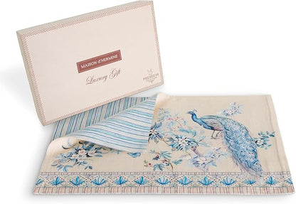 Maison d' Hermine Placemats 100% Combed Cotton Premium Set of 4 Decorative Table Cloth Placemat, Dining, Holidays, Buffet Party - Peacock Utopia - Sandy Beach (13 Inch x 19 Inch)
