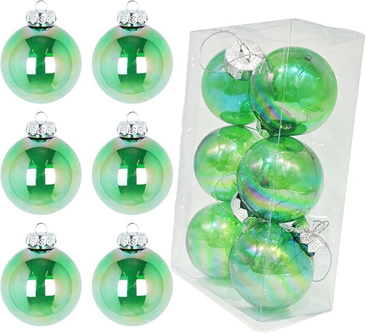 60MM Iridescent Plastic Ball - 6PCS Xmas Ornament Balls Set, Plastic Iridescent Decorative Hanging Ornaments for Xmas Tree Wedding Valentine's Day Party Decorations(Green)