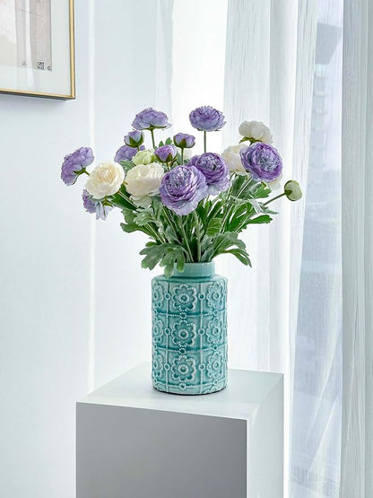7 pcs Peonies Artificial Flowers, Purple Champagne Ranunculus Artificial Flowers, Fake Peonies for Home Office Centerpiece Table Decorations, Dining Table Centerpiece (Purple+Champagne)