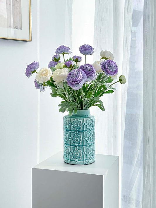 7 pcs Peonies Artificial Flowers, Purple Champagne Ranunculus Artificial Flowers, Fake Peonies for Home Office Centerpiece Table Decorations, Dining Table Centerpiece (Purple+Champagne)