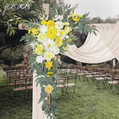 Arch Flowers with Drapes Kit (Pack of 3) for Wedding Ceremony Arbor and Reception Backdrop Decoration Wedding Welcome Signs Floral Birthday Party Decoration