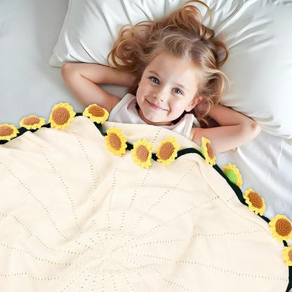 Sunflower Gifts for Women-Teacher Appreciation Gifts-Sunshine Teacher Friend Mom Sister Grandma Birthday Retirement Gifts,Thank you,Get well, Sunflower Crochet Flower Bouquet Blanket 43 Inches