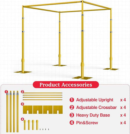 EMART 10ft Square Backdrop Stand Heavy Duty, Pipe and Drape Photo Background Support Kit, Adjustable Metal Frame with Flat Base for Wedding Birthday Party Decorations-Gold