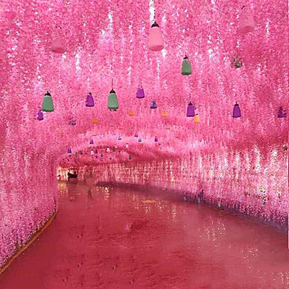 Artificial Wisteria Hanging Flowers Fake Wisteria Flower Garland Silk Vines Rattan Decor for Home Wedding Arch Wall Garden Greenery Bedroom Outdoor Office Party Decoration(24, Dark Pink)