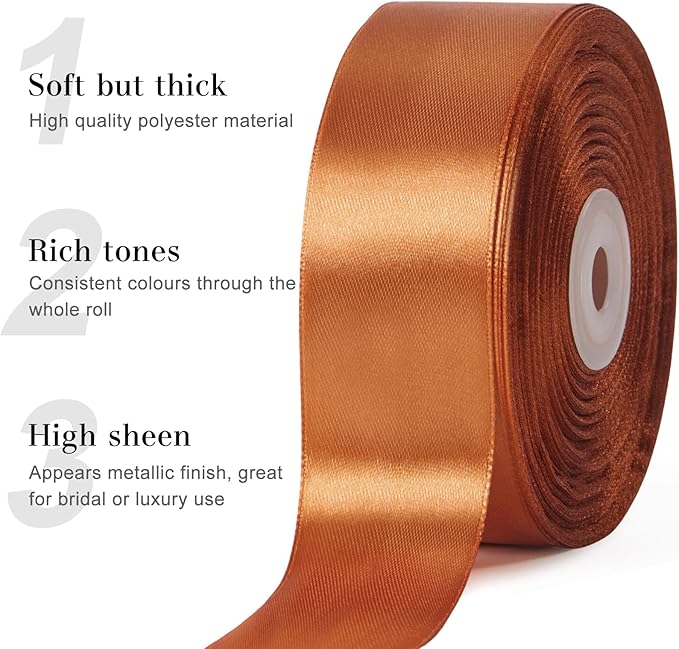 1-1/2 Inches 50 Yards Copper Satin Ribbon, Solid Fabric Ribbon Roll for Flower Bouquets, Gift Wrapping, Wedding, Handmade Crafts