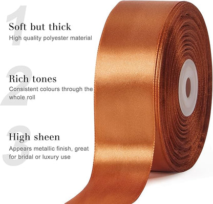 1-1/2 Inches 50 Yards Copper Satin Ribbon, Solid Fabric Ribbon Roll for Flower Bouquets, Gift Wrapping, Wedding, Handmade Crafts
