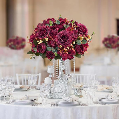 ASTRYAS 8Pcs Artificial Peonies Silk Flowers Fake Peony Bouquet Faux Peonies Flowers Bulk for Decoration Vase Florals Arrangements Wedding Home Party Table - Burgundy Red