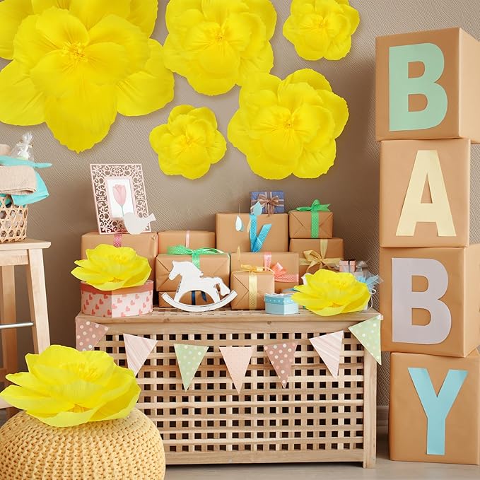 Giant Paper Flowers Artificial Large Paper Flower Decoration for Handcrafted Wall Backdrop Christmas Mexican Wedding Graduation Bridal Shower Birthday Party Supplies(Yellow,12 Pcs)