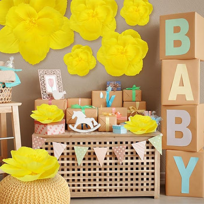 Giant Paper Flowers Artificial Large Paper Flower Decoration for Handcrafted Wall Backdrop Christmas Mexican Wedding Graduation Bridal Shower Birthday Party Supplies(Yellow,12 Pcs)