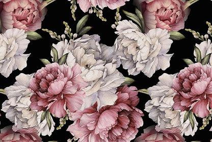 Dark Background Watercolor Peony Seamless Floral Wallpaper, Large Art Background Wall Mural for Decorated Bedroom and Living Room(Non-self-Adhesive)