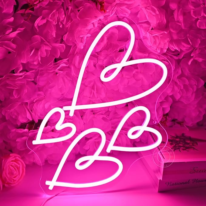 SYLHOME Pink Heart Led Neon Light Sign Bedroom Wall Sign Decor Valentines Day Love Mothers Day Christmas Wedding Birthday Backdrop Sign USB 13.8"X9.3"