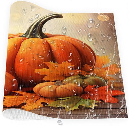 Thanksgiving Fall Pumpkin Placemats Set of 1 PVC Vinyl Non Slip Table Mats Heat Resistant Place Mats Washable Wipeable Dining Table Mat for Kitchen Decor Party Indoor Outdoor Decorative Gift