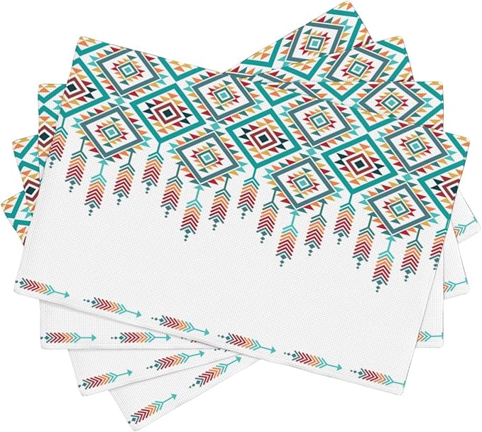 Southwest Aztec Placemats,Native American Washable Waterproof Table Place Mats Set of 4 for Dining Room Kitchen Table 12 X 18 Inch 4 PCS, Style-14