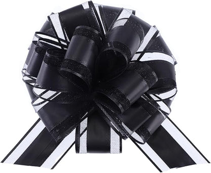 12 Pieces Black Pull Bow Wrapping Pull Bow Ribbon Pull Bows for Wedding Baskets,6 Inches Diameter Gift Bows, Large Bows for Presents.