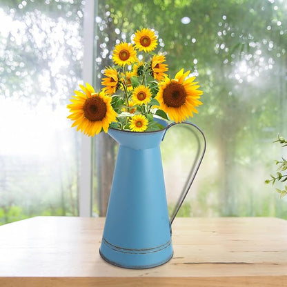 BESPORTBLE Multifunctional Large Blue Iron Flower Container Decorative Bucket for Home and Garden Stylish Rustic Planter for Dried and Flowers French Country Flowerpot Bucket for Floral Decor