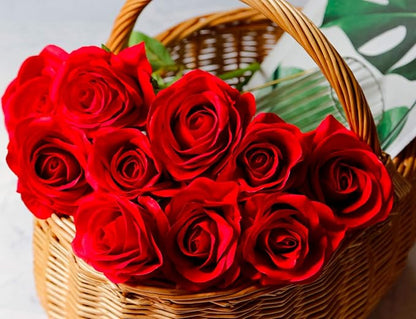 DuHouse 10pcs Fake Roses Artificial Silk Flowers Faux Rose Flower Long Stems Bouquet for Arrangement Wedding Centerpiece Party Home Kitchen Decor(Red)