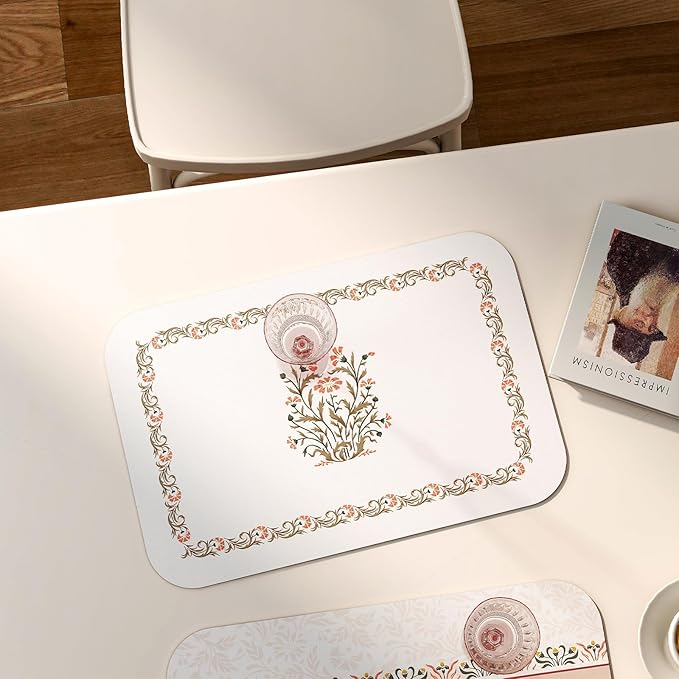 ISAENNE French Country Floral PVC Placemats Set of 6,Rectangular Minimalist Placemat, Waterproof and Heat-Resistant Place Mats, Decoration for Kitchen,Dining, Parties, Holiday,12"*17"